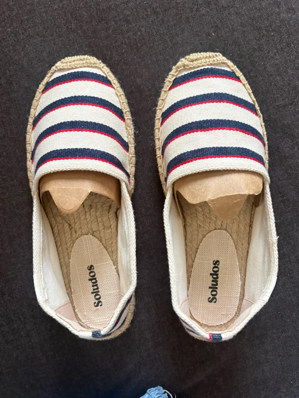 NEW Soludos Striped Canvas Espadrille Slip-On Shoes Navy Red White Size 5-5.5